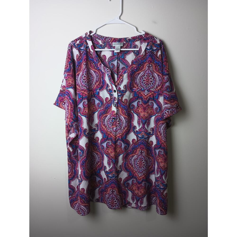 Catherines Multi Colored Paisley Light Weight‎ Blouse Top Short sleeve Size 4X